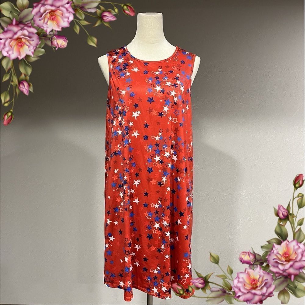 4th of July sleeveless‎ scoop neck swing dress